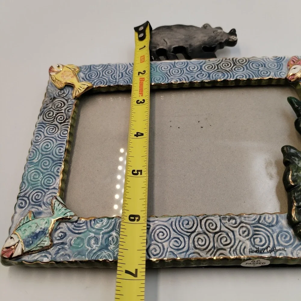 Vtg 2003‎ Blue Sky Clayworks Heather Goldminc Bear Fish Tree Ceramic Photo Frame
